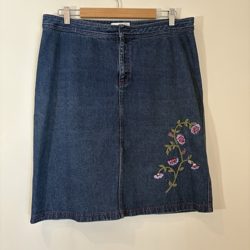 Gap Womens Denim Skirt 14 Blue Floral Embroidered Y2k Retro Boho Festival